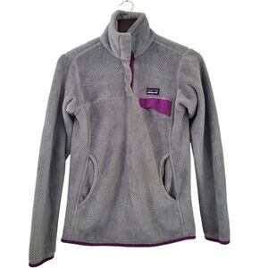 Patagonia Women's Gray Retool Snap T Fleece Synchilla with Purple Trim (XS)